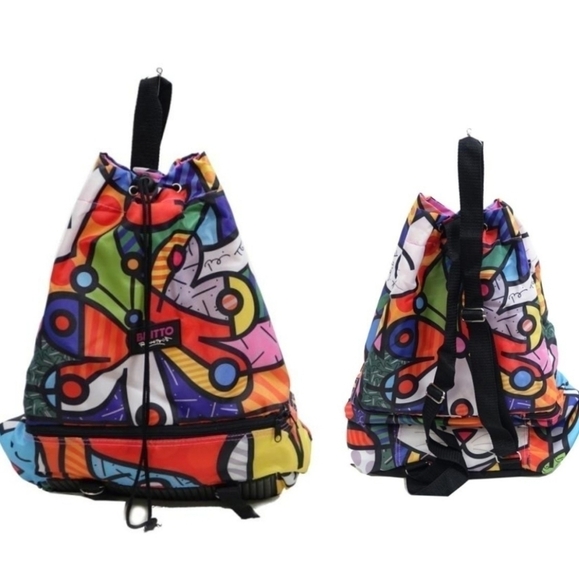 ROMERO BRITTO Authentic Large Drawstring Nylon BackPack / Lunch Bag Combination - Picture 16 of 16